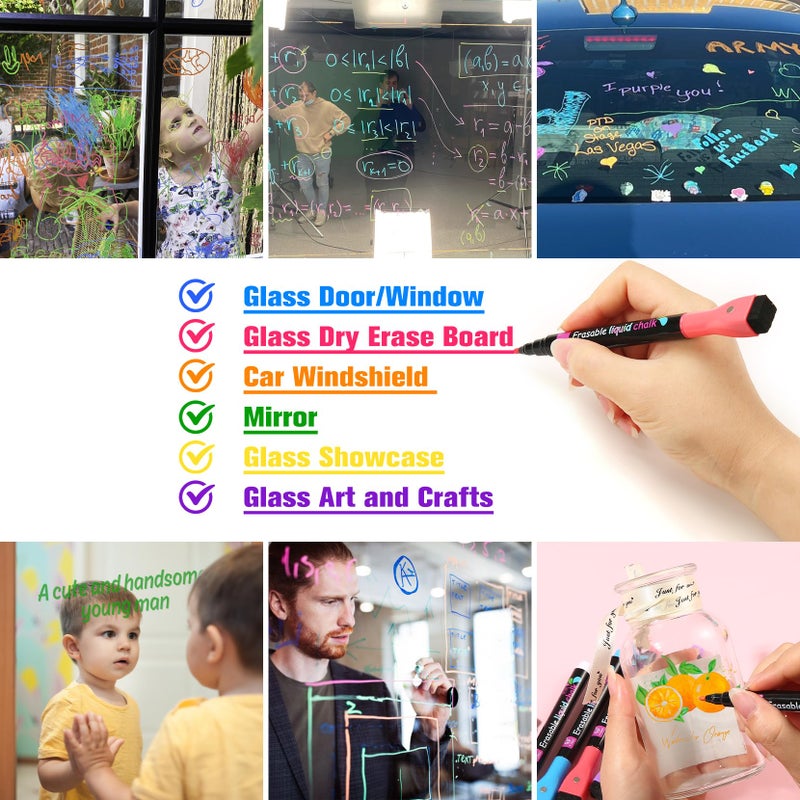 OORAII Magnetic Liquid Chalk Markers Wet Erase Markers for Acrylic Calendar Planning Board Clear Glass Writing Board Whiteboard Window/Mirror  8 Pack  8 Vibrant Color  1mm Fine Tip - Image 3